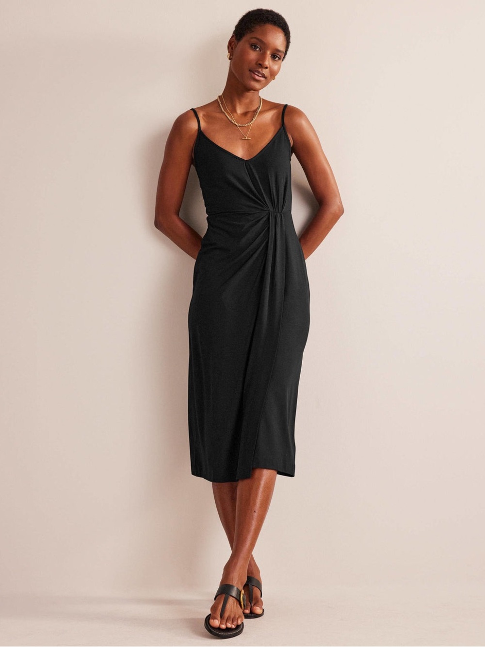 Boden Gathered Jersey Midi Dress, Black